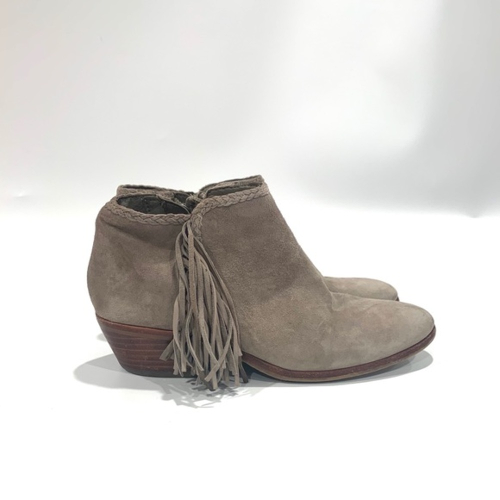 SAM EDELMAN Paige Fringe Suede Ankle Boots-grey
